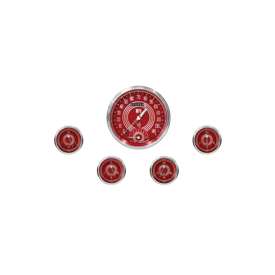 V8 Red Steelie Five Gauge Set