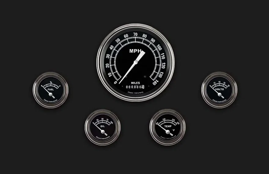 Traditional 5" Speedometer With 2-1/8" Fuel/Oil/Temp/Volt GM