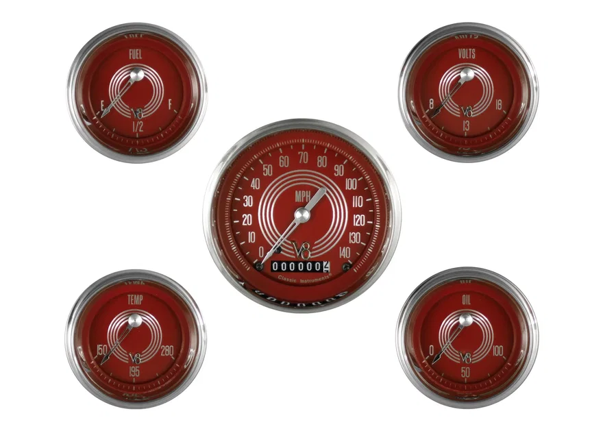 V8 Red Steelie Five Gauge Set