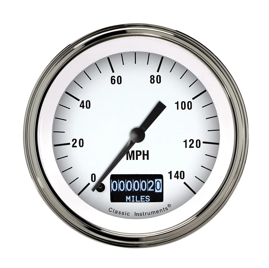 White Hot 3-3/8" Speedometer Gauge with Information Screen