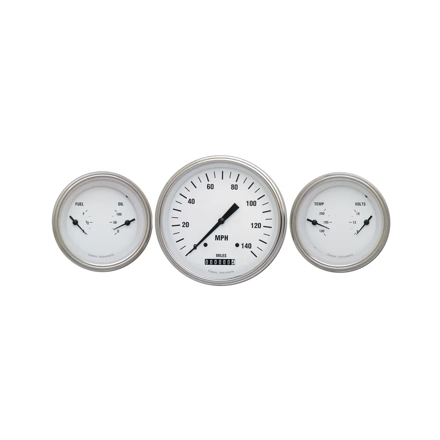 White Hot 5" Speedometer with Two 3" Gauges GM
