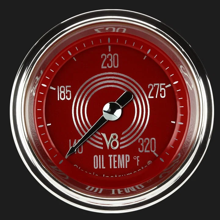 V8 Red Steelie 2-1/8" Oil Temperature Gauge