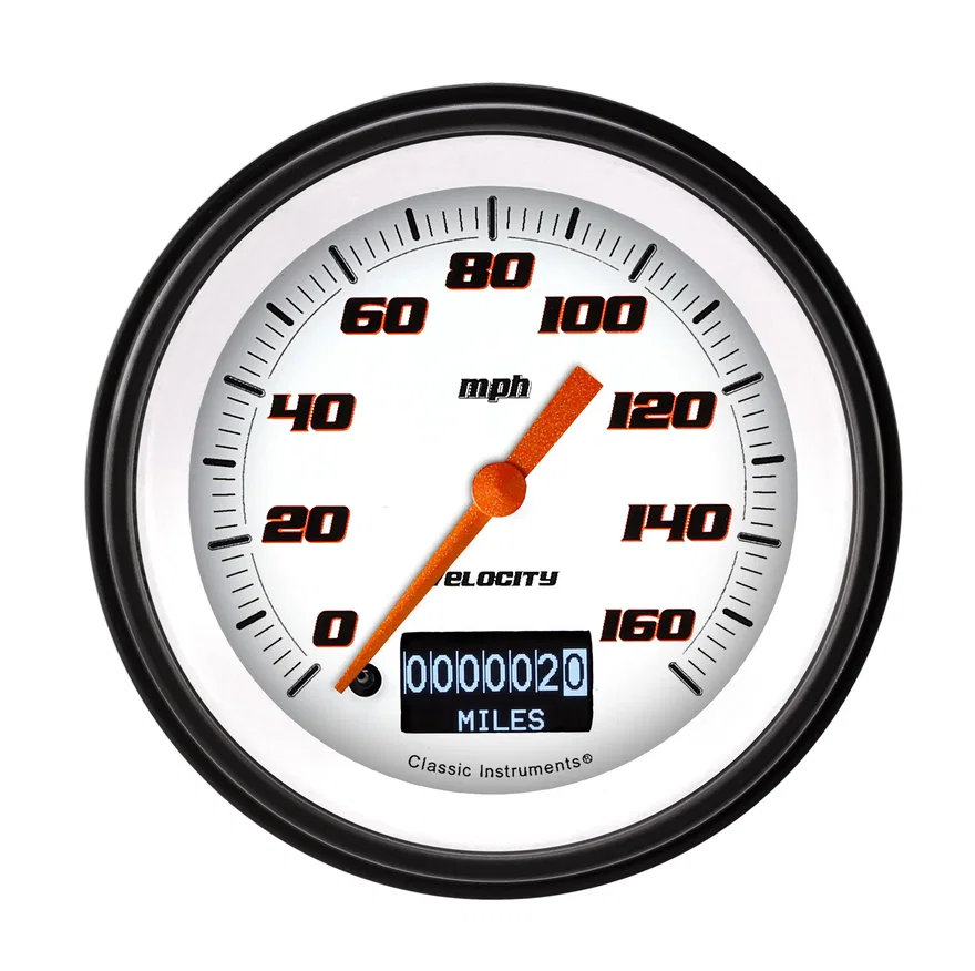Velocity White 3-3/8" Speedometer Gauge w/ Info Screen