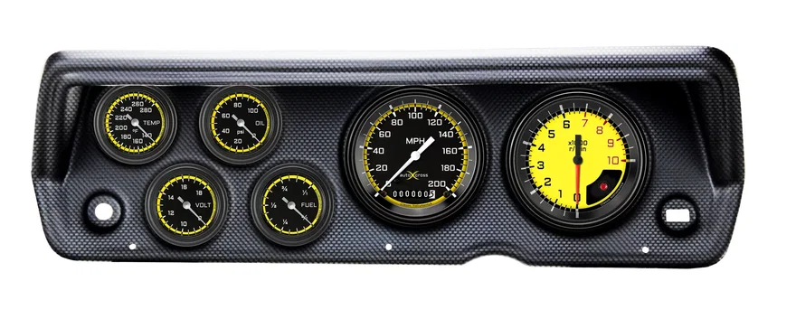 1970-76 Duster AutoCross Yellow Full Sweep Six Gauge Set