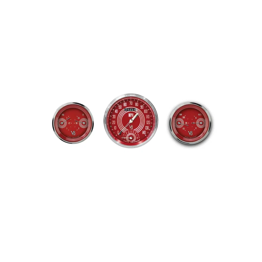 V8 Red Steelie Three Gauge Set