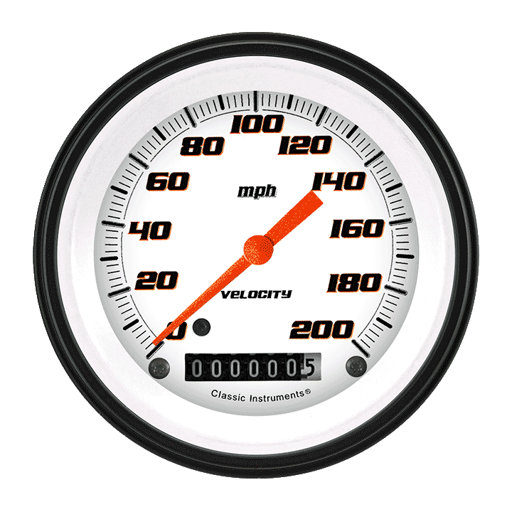 Velocity White 3-3/8" Speedometer Gauge