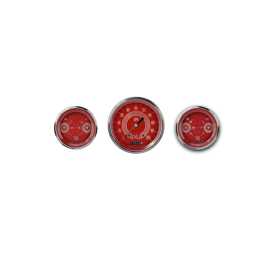 V8 Red Steelie Three Gauge Set