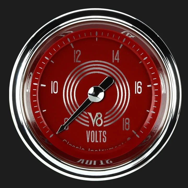 V8 Red Steelie 2-1/8" Volt Gauge