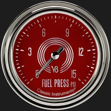 V8 Red Steelie 2-5/8" Fuel Pressure Gauge (15 PSI) image 1