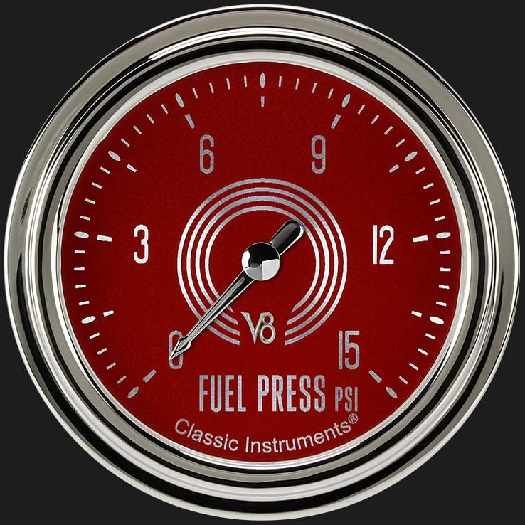 V8 Red Steelie 2-5/8" Fuel Pressure Gauge (15 PSI)