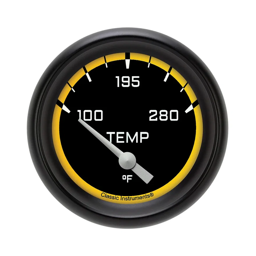 AutoCross Yellow 2-5/8" Short Sweep Water Temp Gauge