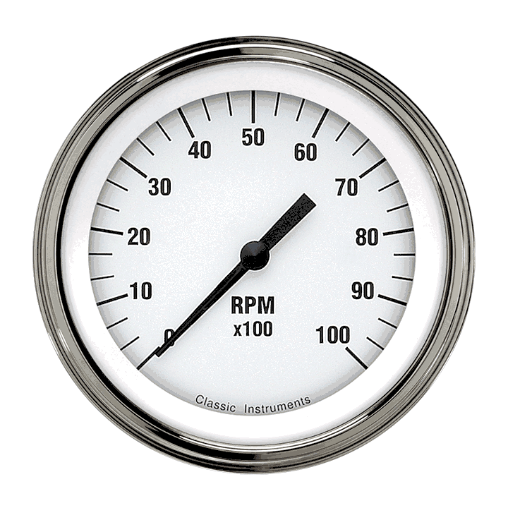 White Hot 3-3/8" Tachometer Gauge