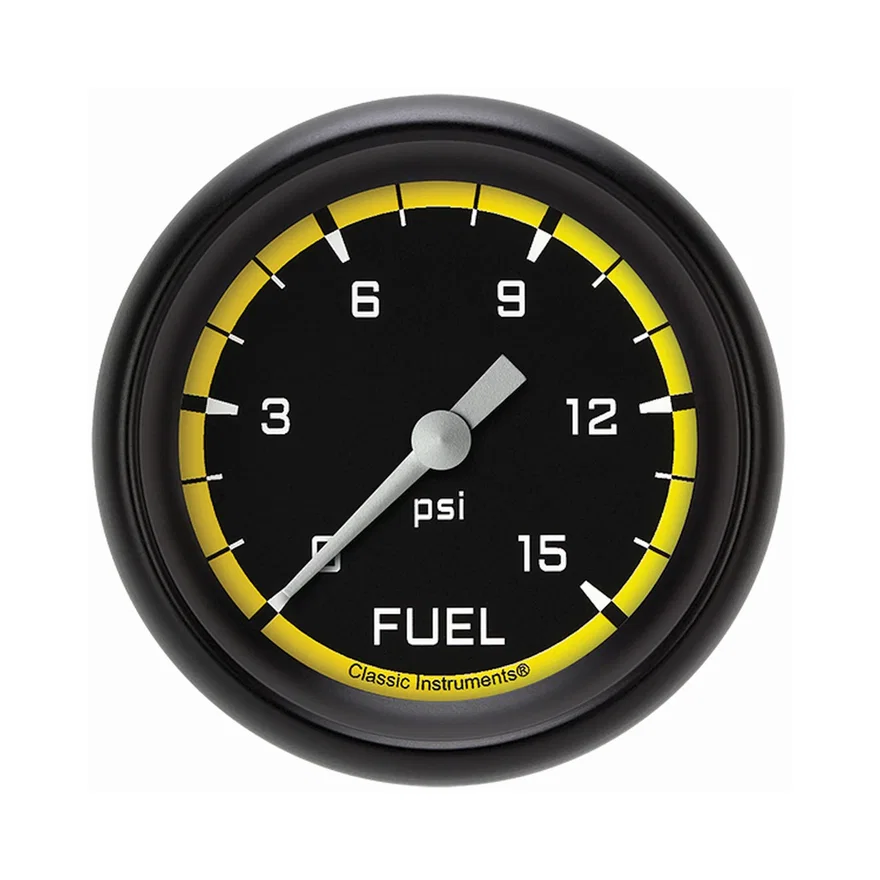 Autocross Yellow 2-5/8" Fuel Pressure Gauge (15 PSI)