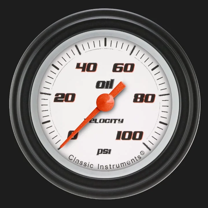 Velocity White 2-1/8" Oil Pressure Gauge