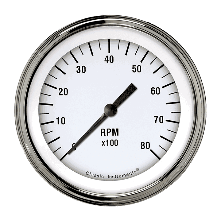White Hot 3" Tachometer Gauge (8000 RPM)