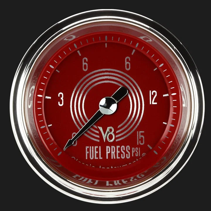 V8 Red Steelie 2-1/8" Fuel Pressure Gauge (15 PSI)