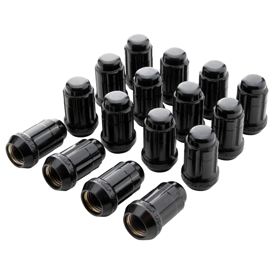 Small Diam Spline Acorn Lug Nuts 17mm & 19mm Key 12mm x 1.25 Black Set of 16