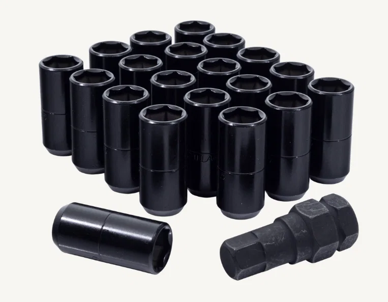 Hex Socket Duplex Short Lug Nuts 13/16" & 7/8" Key 14mm x 1.50 Black Set of 20