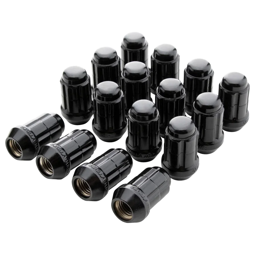 Small Diam Spline Acorn Lug Nuts 17mm & 19mm Key 10mm x 1.25 Black Set of 16