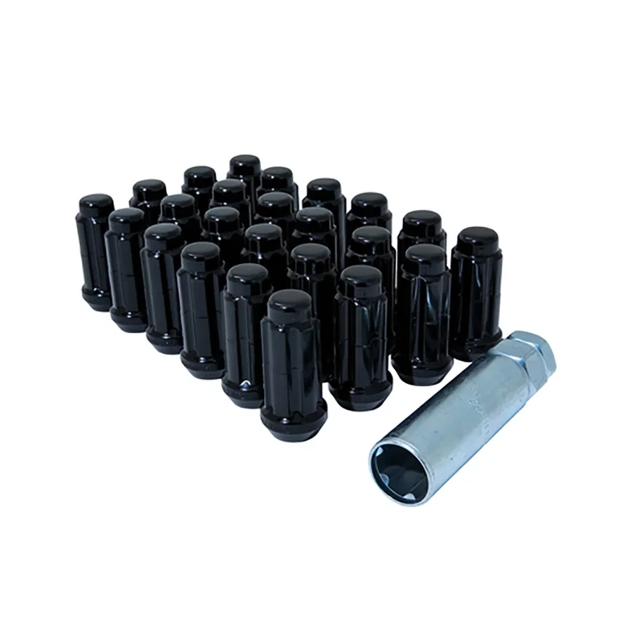 Small Diam Spline Duplex Lug Nuts 13/16" & 7/8" Key 14mm x 1.50 Black Set of 24