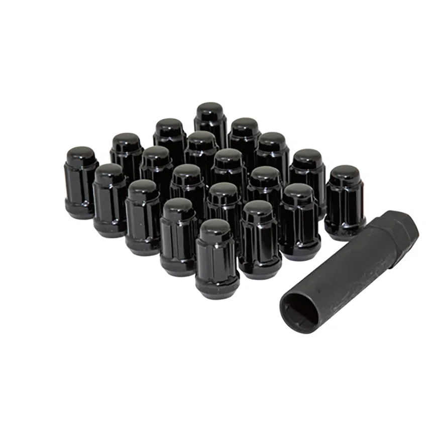 Small Diam Spline Acorn Lug Nuts 3/4" & 13/16" Key 12mm x 1.25 Black Set of 20