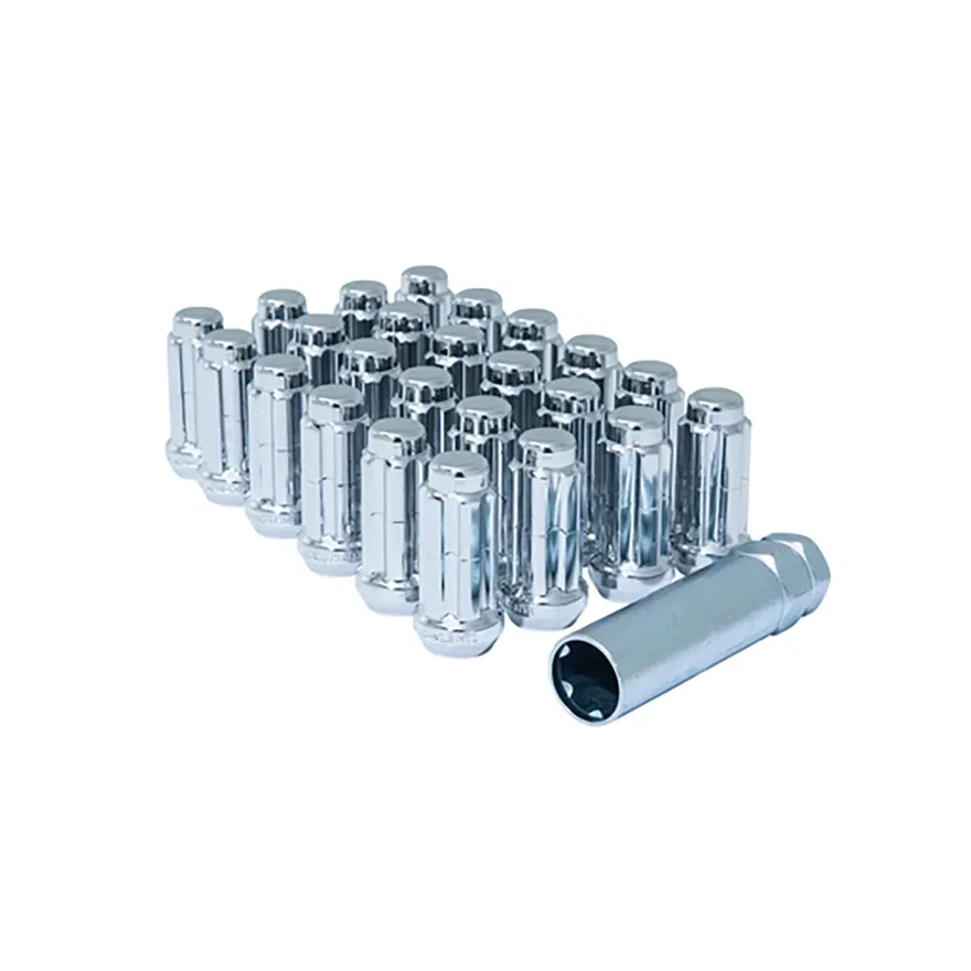 Small Diam Spline Duplex Lug Nuts 13/16" & 7/8" Key 14mm x 2.00 Chrome Set of 24