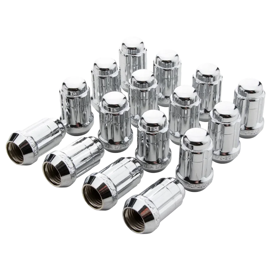 Small Diam Spline Acorn Lug Nuts 17mm & 19mm Key 12mm x 1.25 Chrome Set of 16