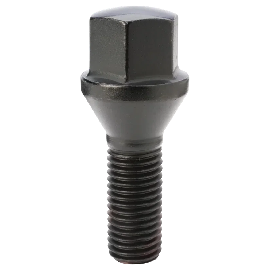 Conical Seat Lug Bolt 17mm Hex 12mm x 1.50 Black 28mm Thread Length Bulk