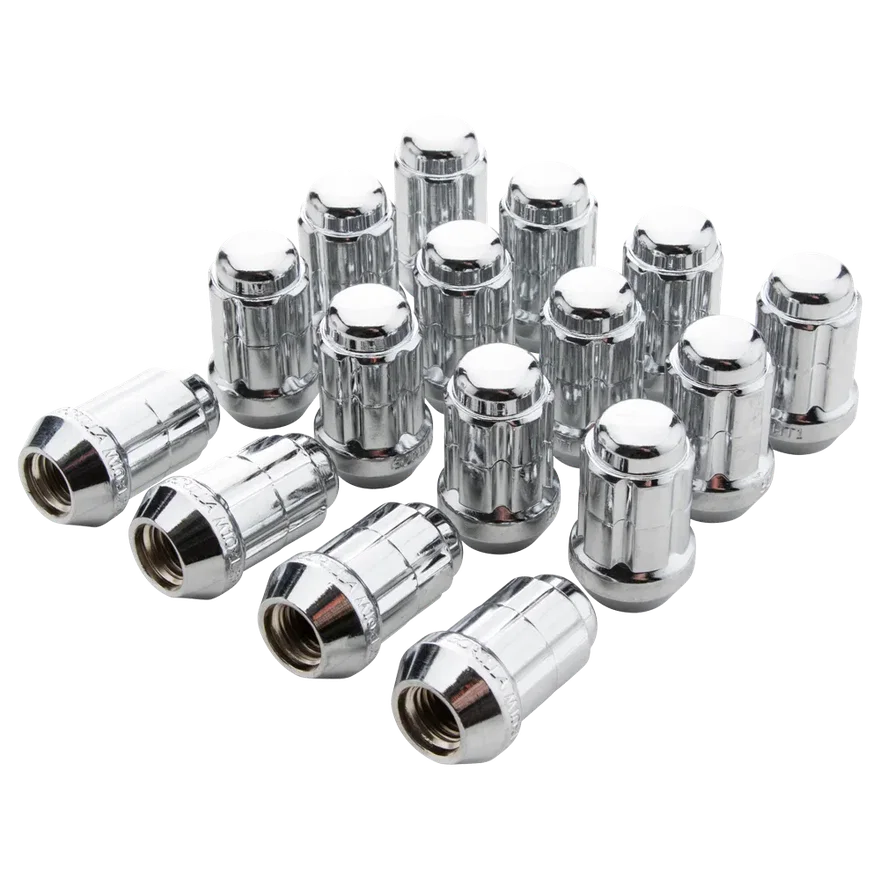 Small Diam Spline Acorn Lug Nuts 17mm & 19mm Key 3/8"-24 Chrome Set of 16 for Polaris