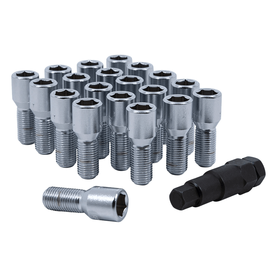 Hex Socket Conical Lug Bolts 17mm&19mm Key 14x1.5 Chrome 27mm Thread Length 20Pk