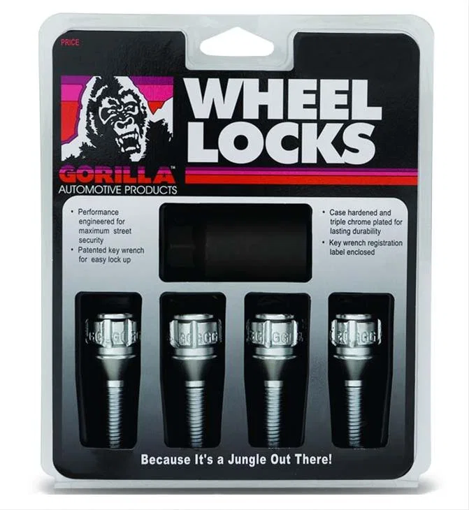 Small Diam Spline Bolt Lock Set 17mm&19mm Key 14x1.25 Chrome 32mm Thrd Len 4Pk