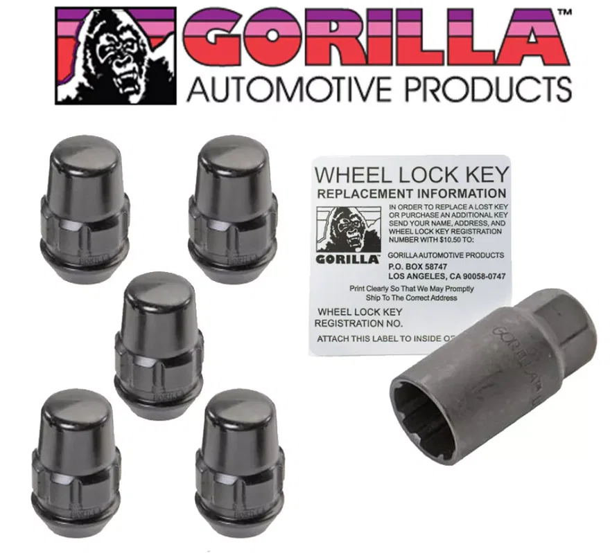 Original Gorilla Lock Set Acorn Bulge 13/16" Hex 14mm x 1.50 Black Set of 5