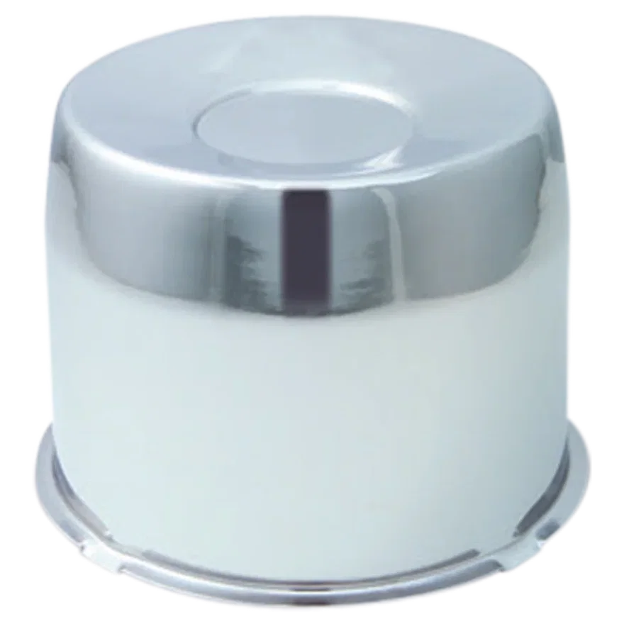 Push Thru Center Cap Closed End Chrome Steel 5.1in OD 5.36in Overall Length