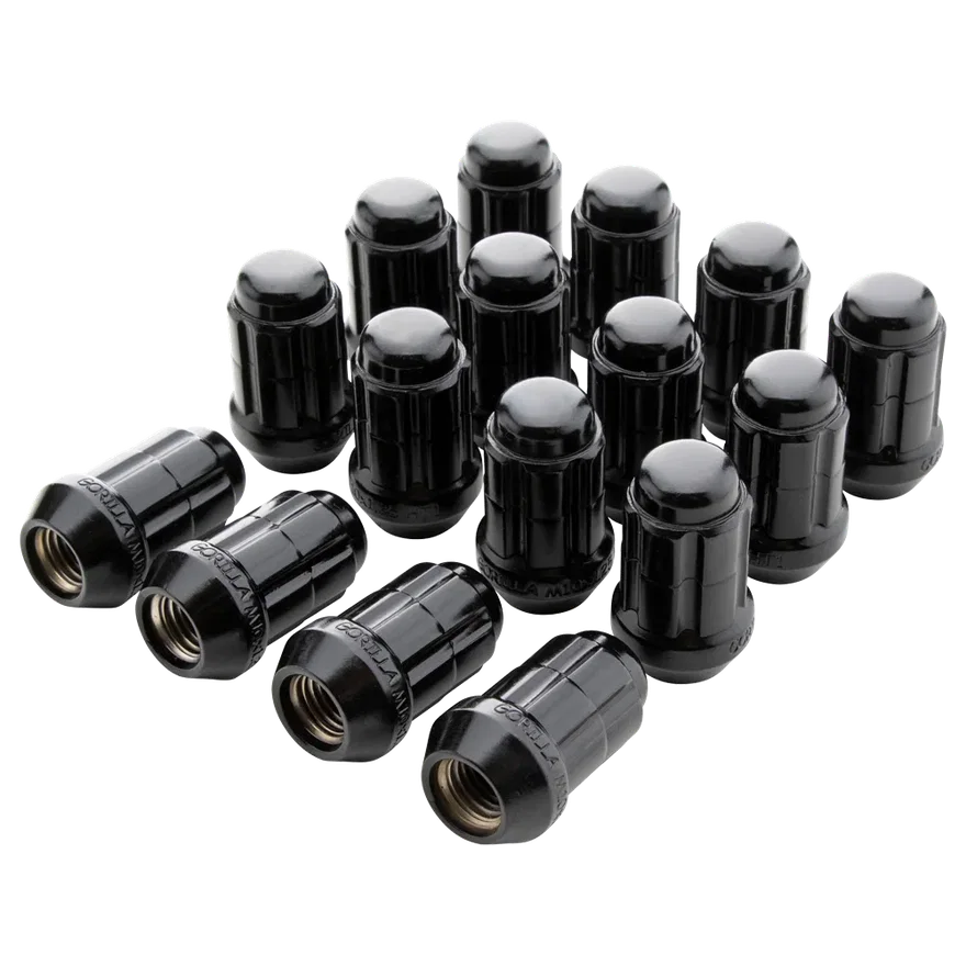 Small Diam Spline Acorn Lug Nuts 17mm & 19mm Key 3/8"-24 Black Set of 16 for Polaris