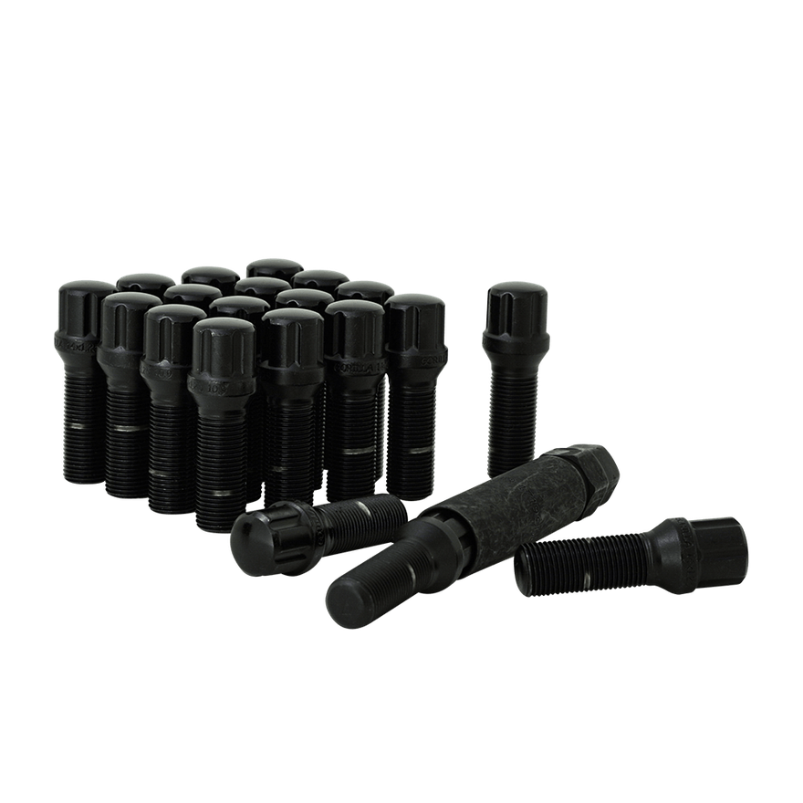 Small Diam Spline Lug Bolts 17mm&19mm Key 14x1.25 Black 35mm Thread Length 20Pk