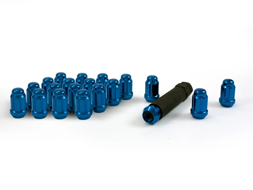 Small Diam Spline Acorn Lug Nuts 3/4" & 13/16" Key 12mm x 1.25 Blue Set of 20