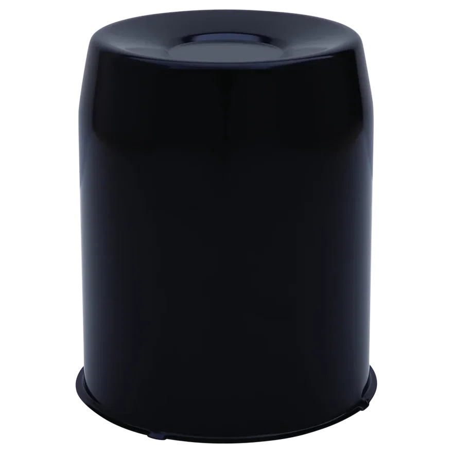 Push Thru Center Cap Closed End Long Gloss Blk Steel 5.1in OD 5.36in Overall Len