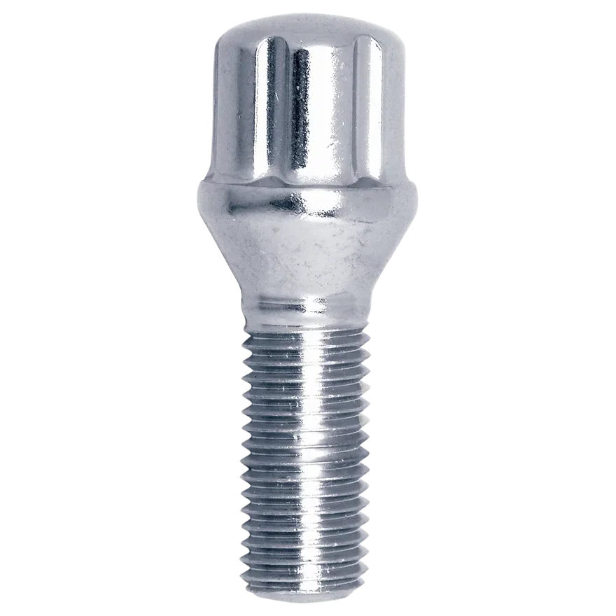 Small Diameter Spline Lug Bolt 12mm x 1.50 Chrome 28mm Thread Length Bulk