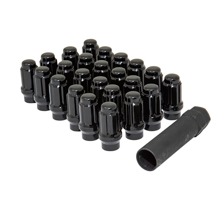 Small Diam Spline E-T Lug Nuts 3/4" & 13/16" Key 1/2"-20 Black Set of 20