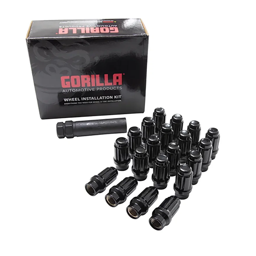 Small Diam Spline E-T Lug Nuts 3/4" & 13/16" Key 12mm x 1.25 Black Set of 20