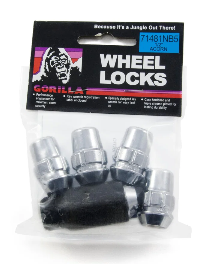 Original Gorilla Lock Set Acorn Bulge 3/4" Hex 1/2"-20 Chrome Set of 5 for Jeep
