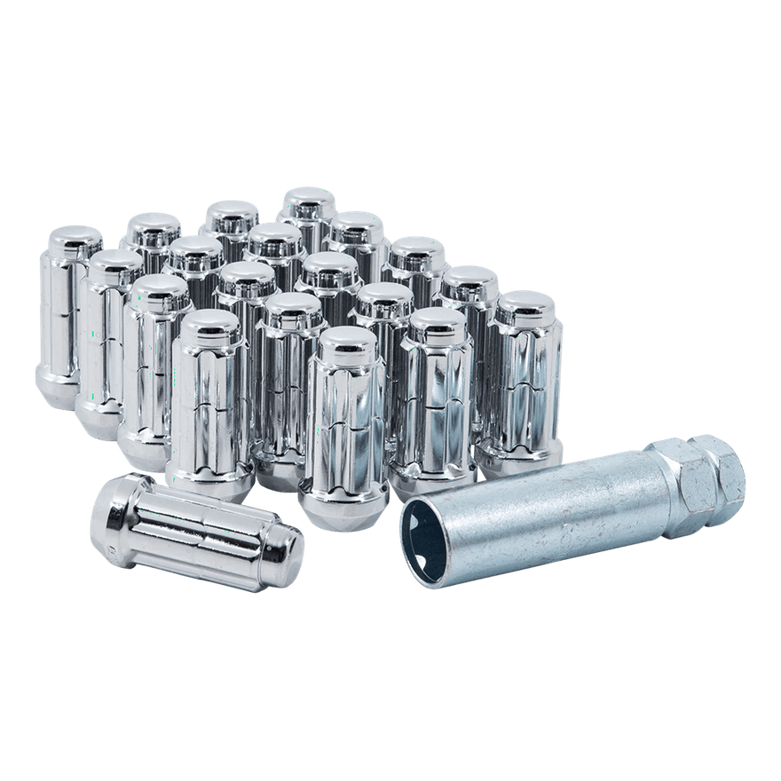 Small Diam Spline Duplex Lug Nuts 13/16" & 7/8" Key 9/16"-18 Chrome Set of 20