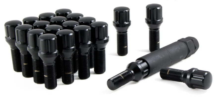 Small Diam Spline Lug Bolts 17mm&19mm Key 12x1.25 Black 28mm Thread Length 20Pk
