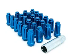 Small Diam Spline Duplex Lug Nuts 13/16" & 7/8" Key 14mm x 1.50 Blue Set of 24 image 2