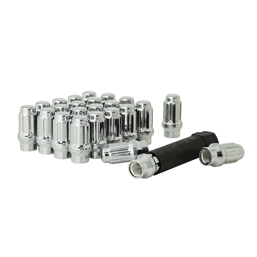 Small Diam Spline E-T Lug Nuts 3/4" & 13/16" Key 12mm x 1.50 Chrome Set of 24