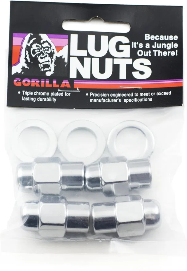 Short Mag 13/16" Hex 1/2"-20 Chrome Pack of 4 Lug Nuts and 4 Washers