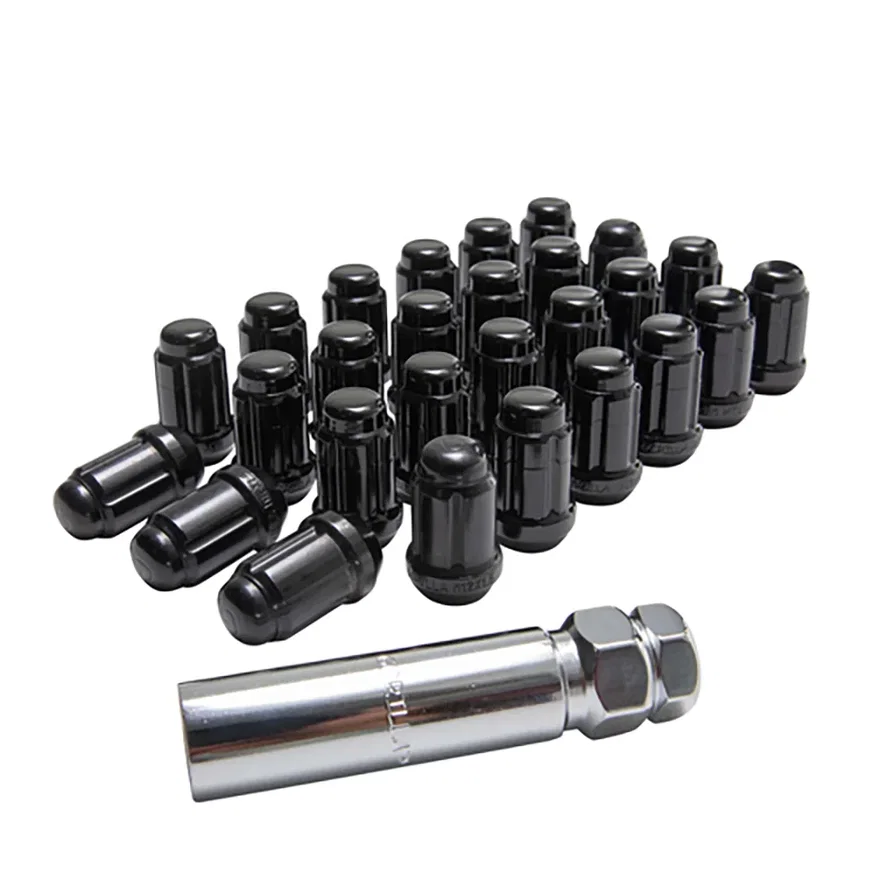 Small Diam Spline Acorn Lugs&Locks 3/4"&13/16" Key 12x1.5 Black 24 Lugs&4 Locks for Ford Bronco