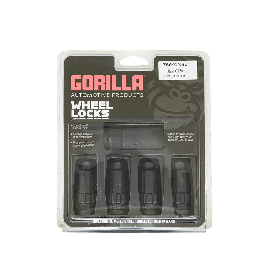 Original Gorilla Lock Set Duplex Acorn 13/16"&7/8" Dual Hex 14x1.5 Black 4Pk