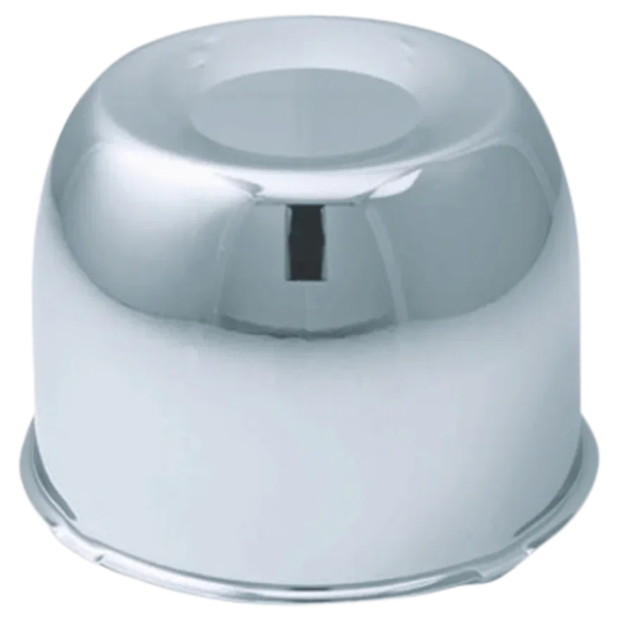 Push Thru Center Cap Closed End Short Chr Steel 4.25in OD 4.5in Overall Length