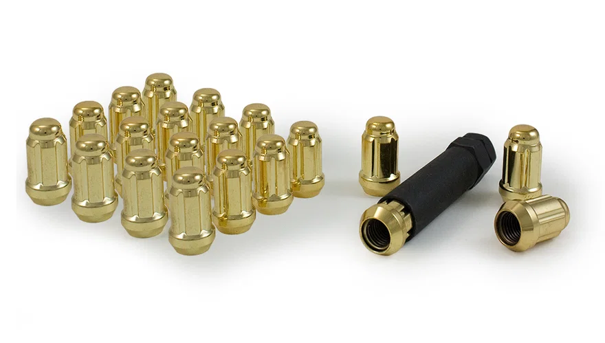Small Diam Spline Acorn Lug Nuts 3/4" & 13/16" Key 12mm x 1.50 Gold Set of 20